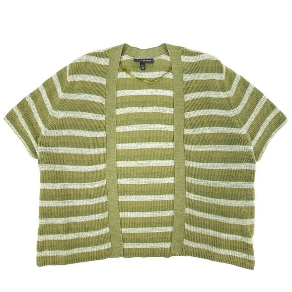 NEW Lane Bryant Short Sleeve Shrug Open Front Cardigan Olive Stripe Womens 22 24 - Picture 1 of 5
